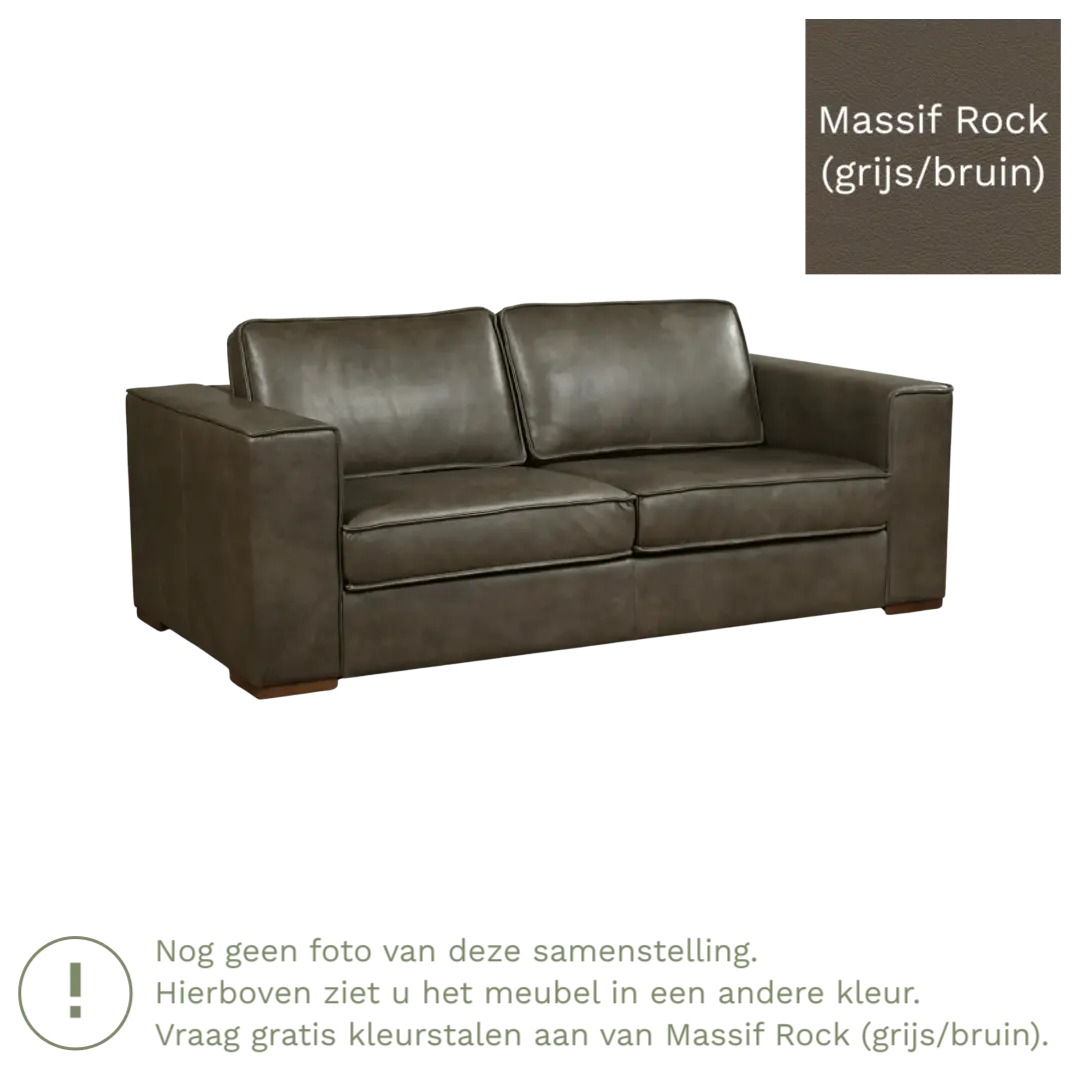 afbeelding van Leren bank Fine - 2,5 zits - Massif Rock (grijs/bruin) - Poten hout bruin