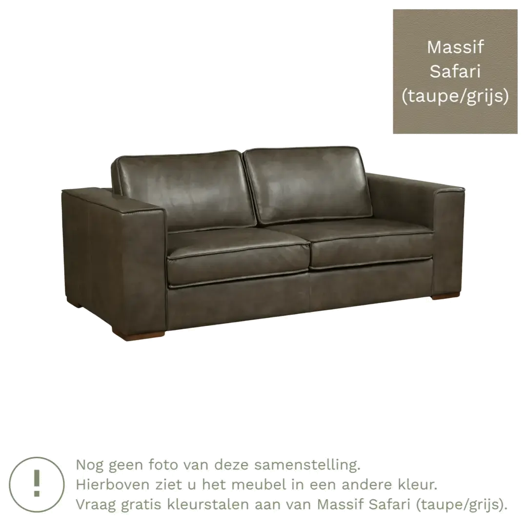 afbeelding van Leren bank Fine - 2,5 zits - Massif Safari (taupe/grijs) - Poten hout bruin