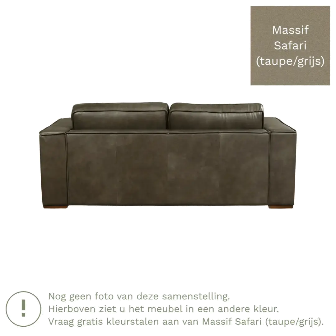 afbeelding van Leren bank Fine - 2,5 zits - Massif Safari (taupe/grijs) - Poten hout bruin