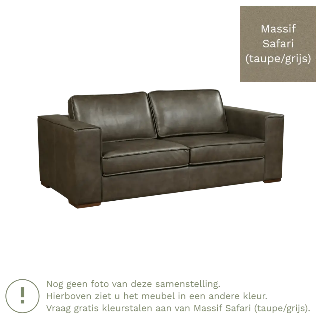 afbeelding van Leren bank Fine - 2,5 zits - Massif Safari (taupe/grijs) - Poten hout zwart