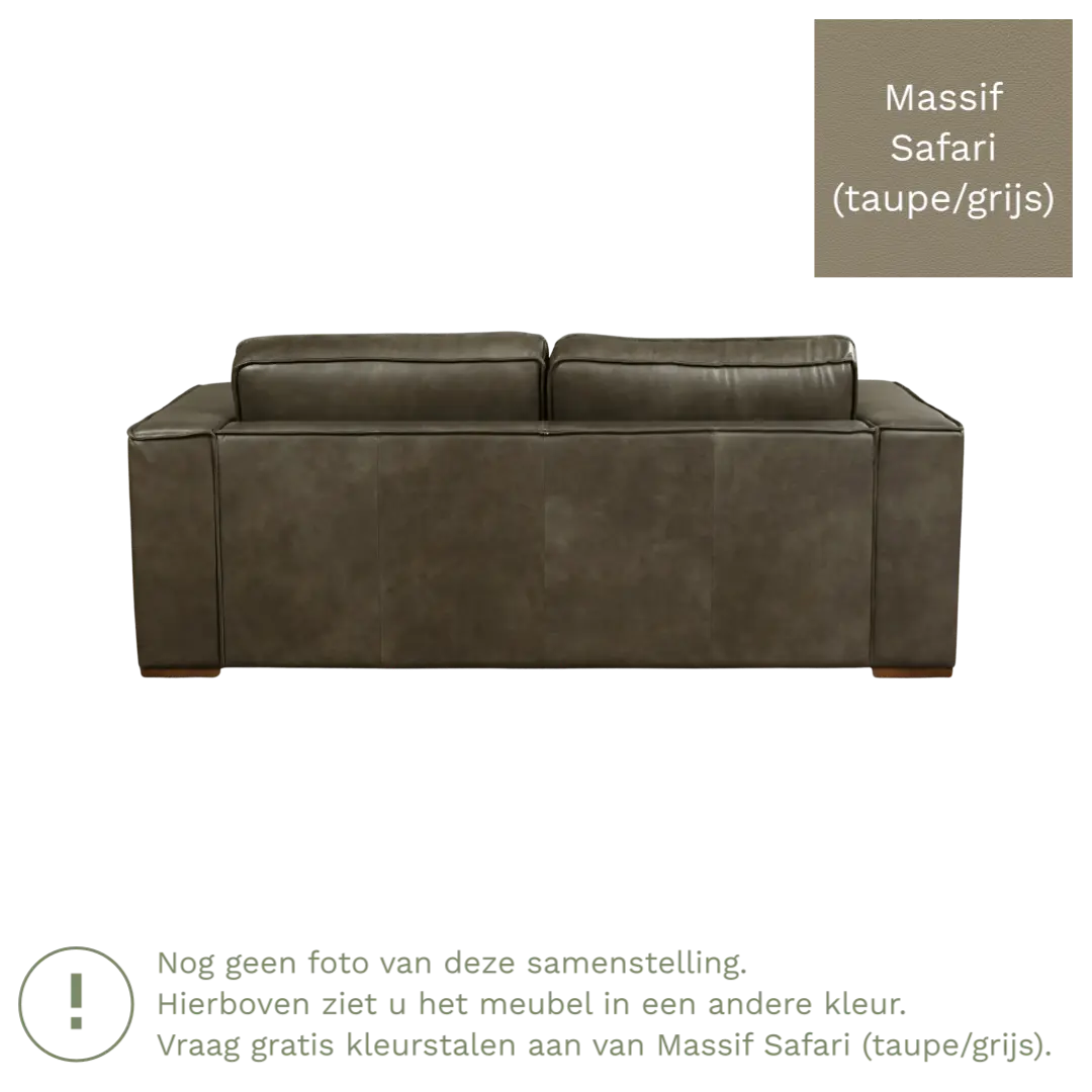 afbeelding van Leren bank Fine - 2,5 zits - Massif Safari (taupe/grijs) - Poten hout zwart