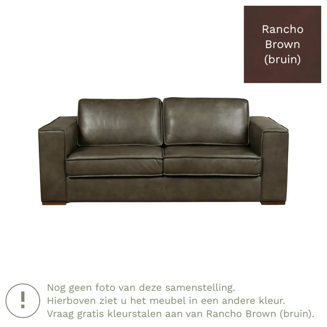 afbeelding van Leren bank Fine - 2,5 zits - Rancho Brown (bruin) - Poten hout bruin