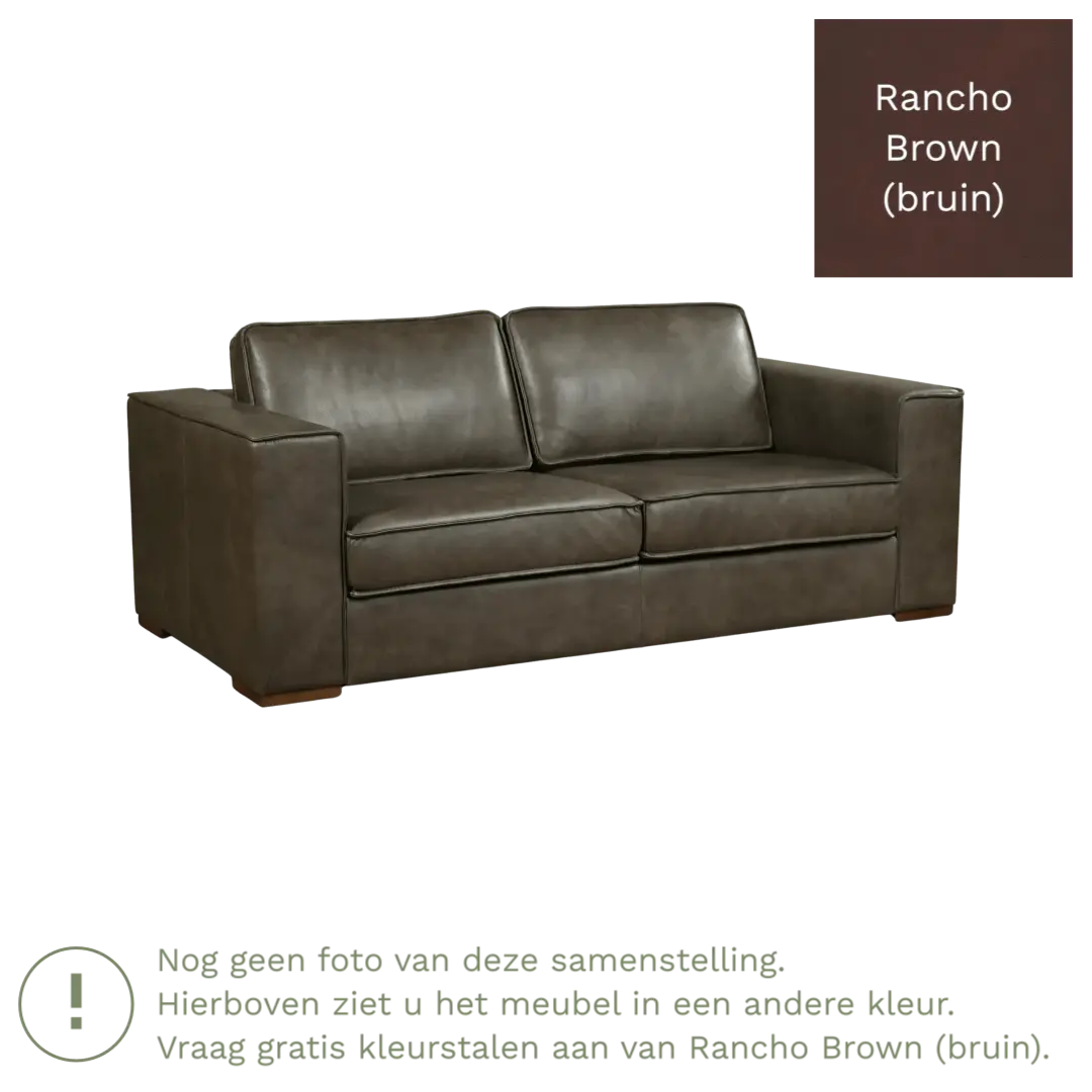 afbeelding van Leren bank Fine - 2,5 zits - Rancho Brown (bruin) - Poten hout bruin