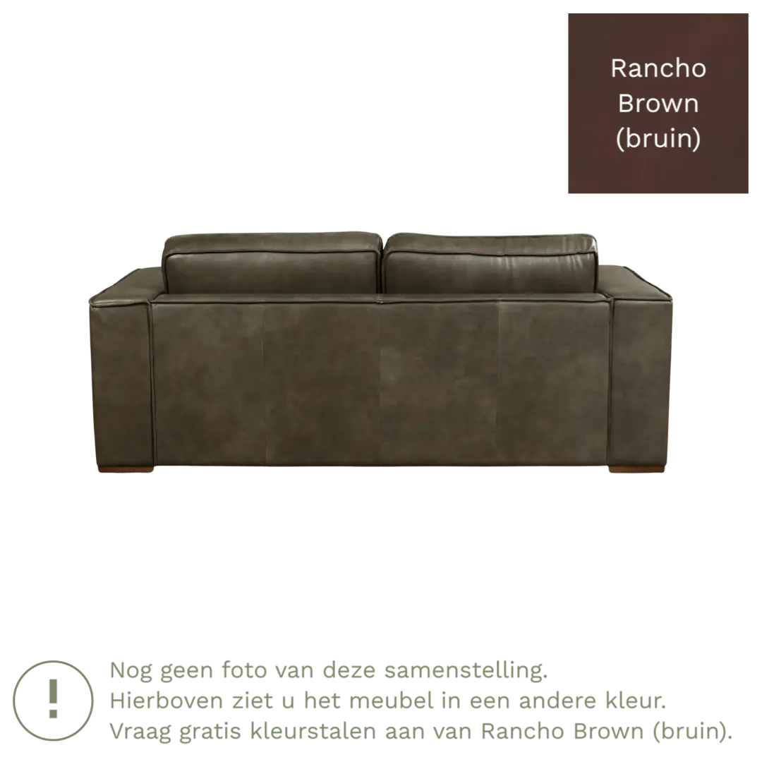 afbeelding van Leren bank Fine - 2,5 zits - Rancho Brown (bruin) - Poten hout bruin
