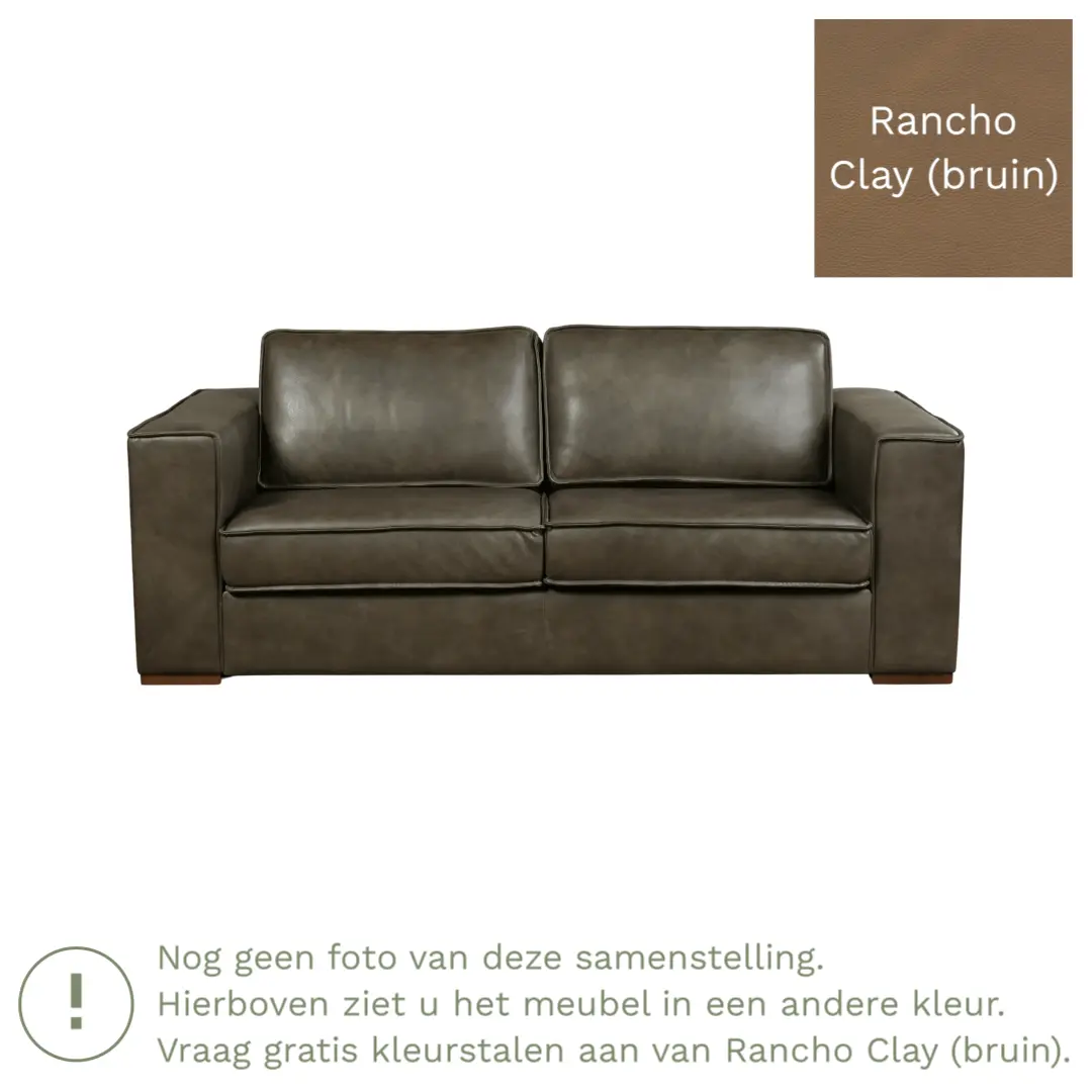 afbeelding van Leren bank Fine - 2,5 zits - Rancho Clay (bruin) - Poten hout zwart