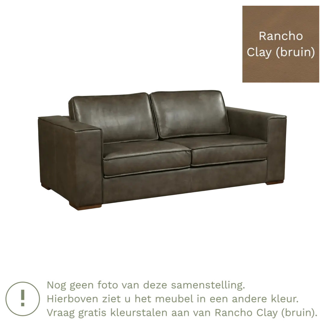 afbeelding van Leren bank Fine - 2,5 zits - Rancho Clay (bruin) - Poten hout zwart