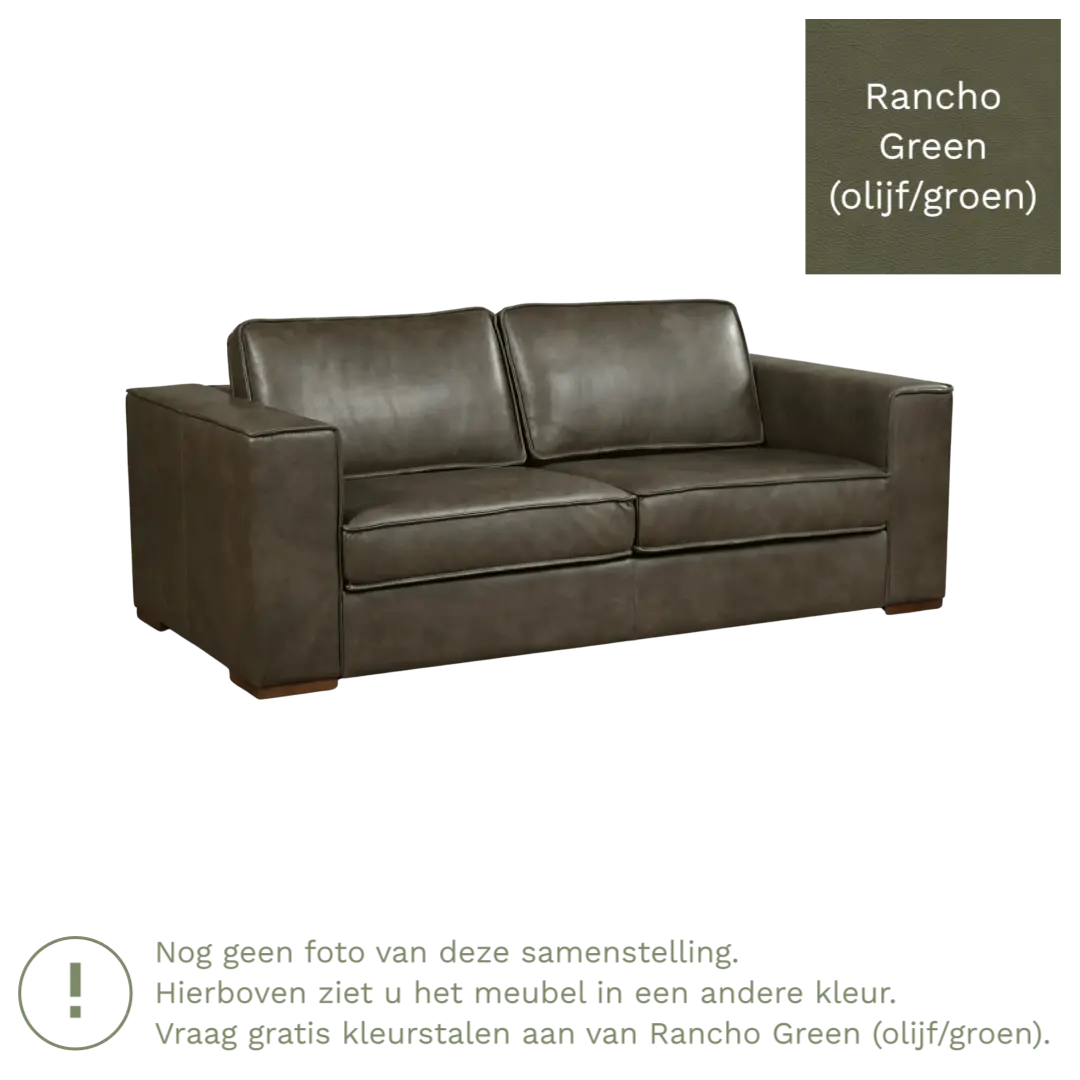 afbeelding van Leren bank Fine - 2,5 zits - Rancho Green (olijf/groen) - Poten hout bruin