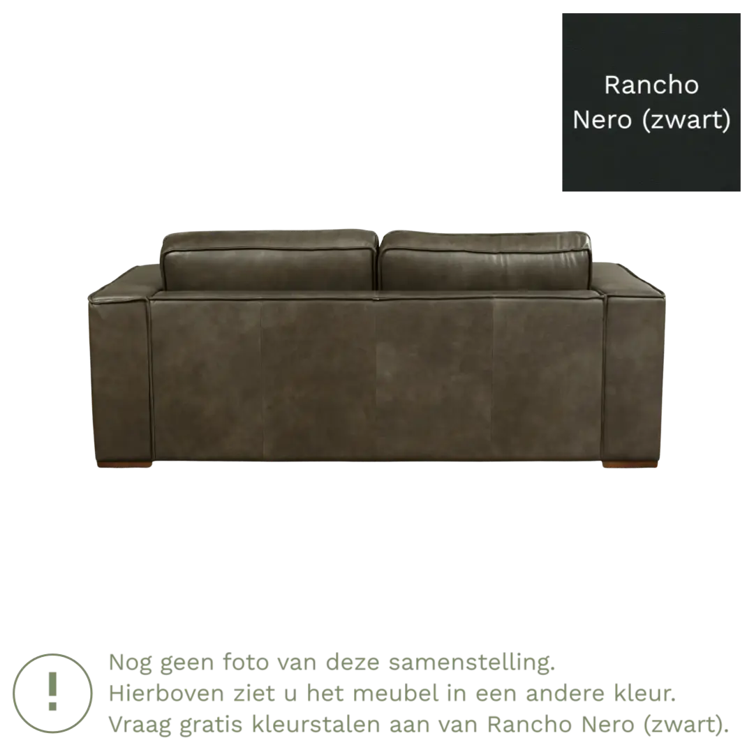 afbeelding van Leren bank Fine - 2,5 zits - Rancho Nero (zwart) - Poten hout zwart