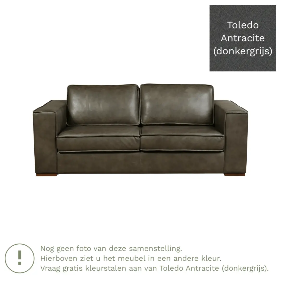 afbeelding van Leren bank Fine - 2,5 zits - Toledo Antracite (donkergrijs) - Poten hout zwart