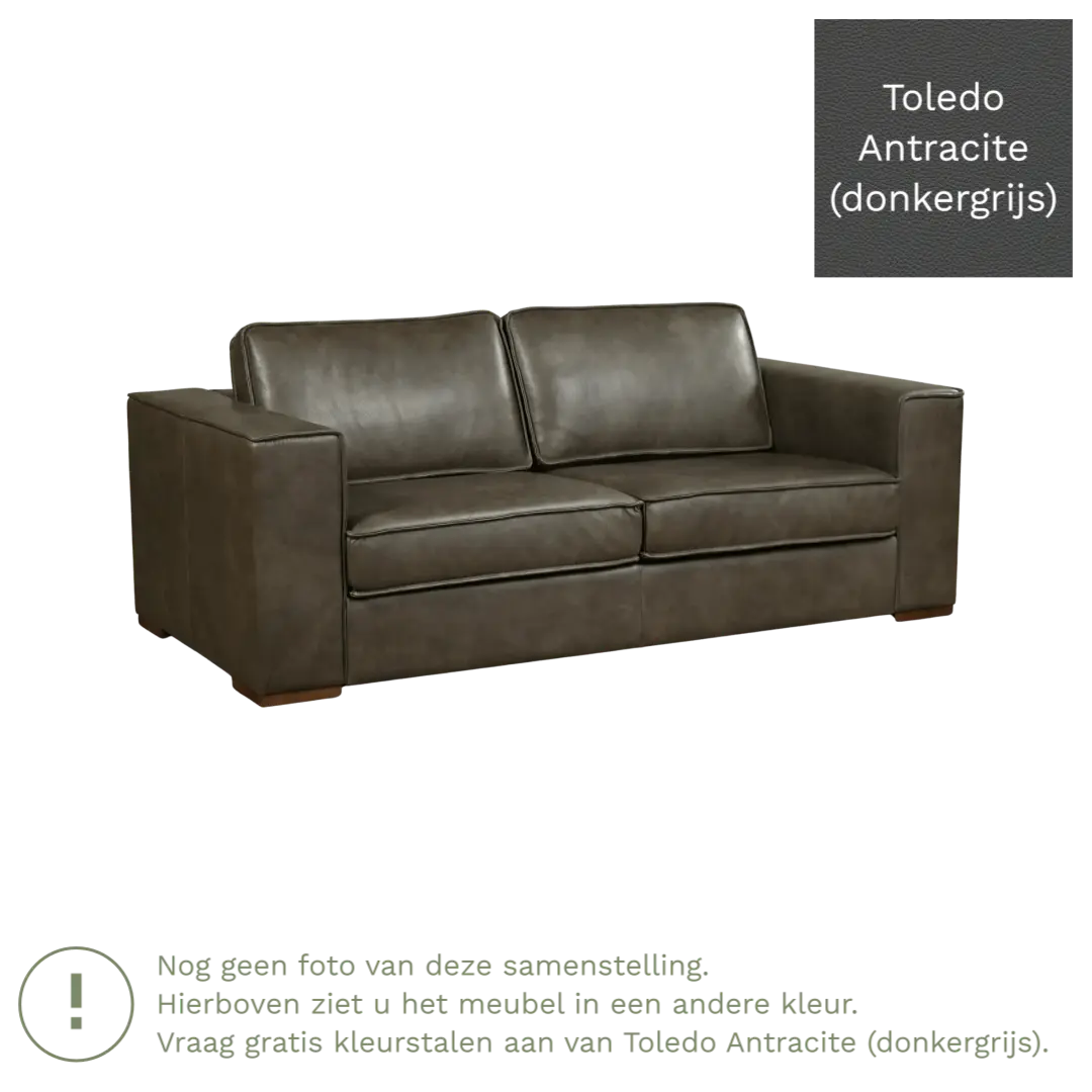 afbeelding van Leren bank Fine - 2,5 zits - Toledo Antracite (donkergrijs) - Poten hout zwart