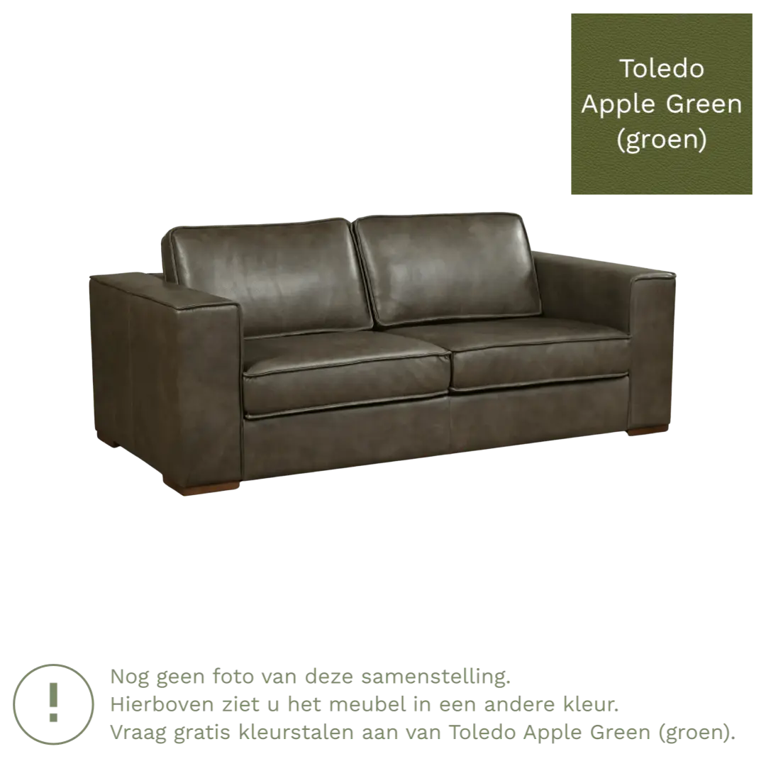 afbeelding van Leren bank Fine - 2,5 zits - Toledo Apple Green (groen) - Poten hout bruin