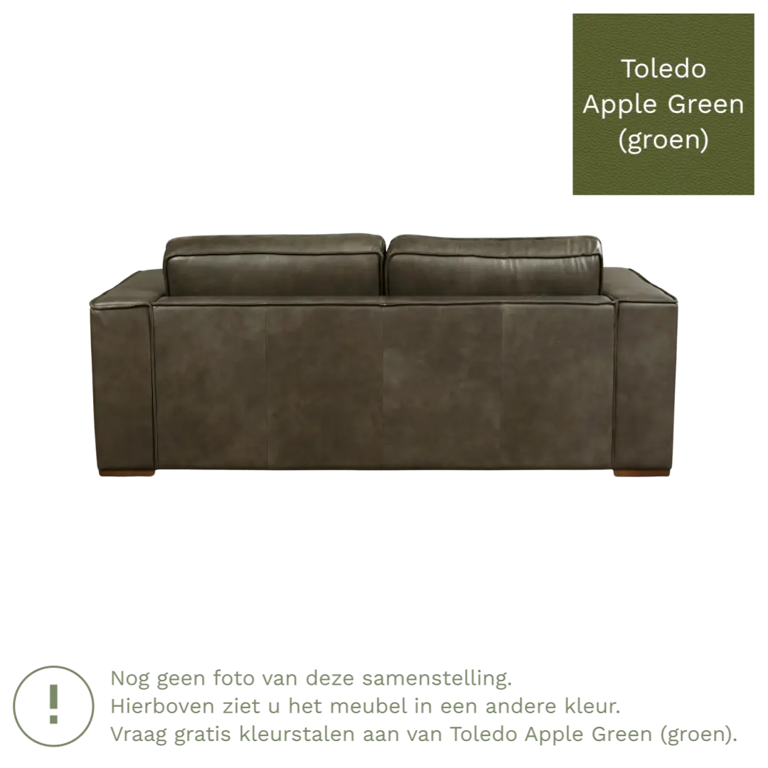 afbeelding van Leren bank Fine - 2,5 zits - Toledo Apple Green (groen) - Poten hout bruin