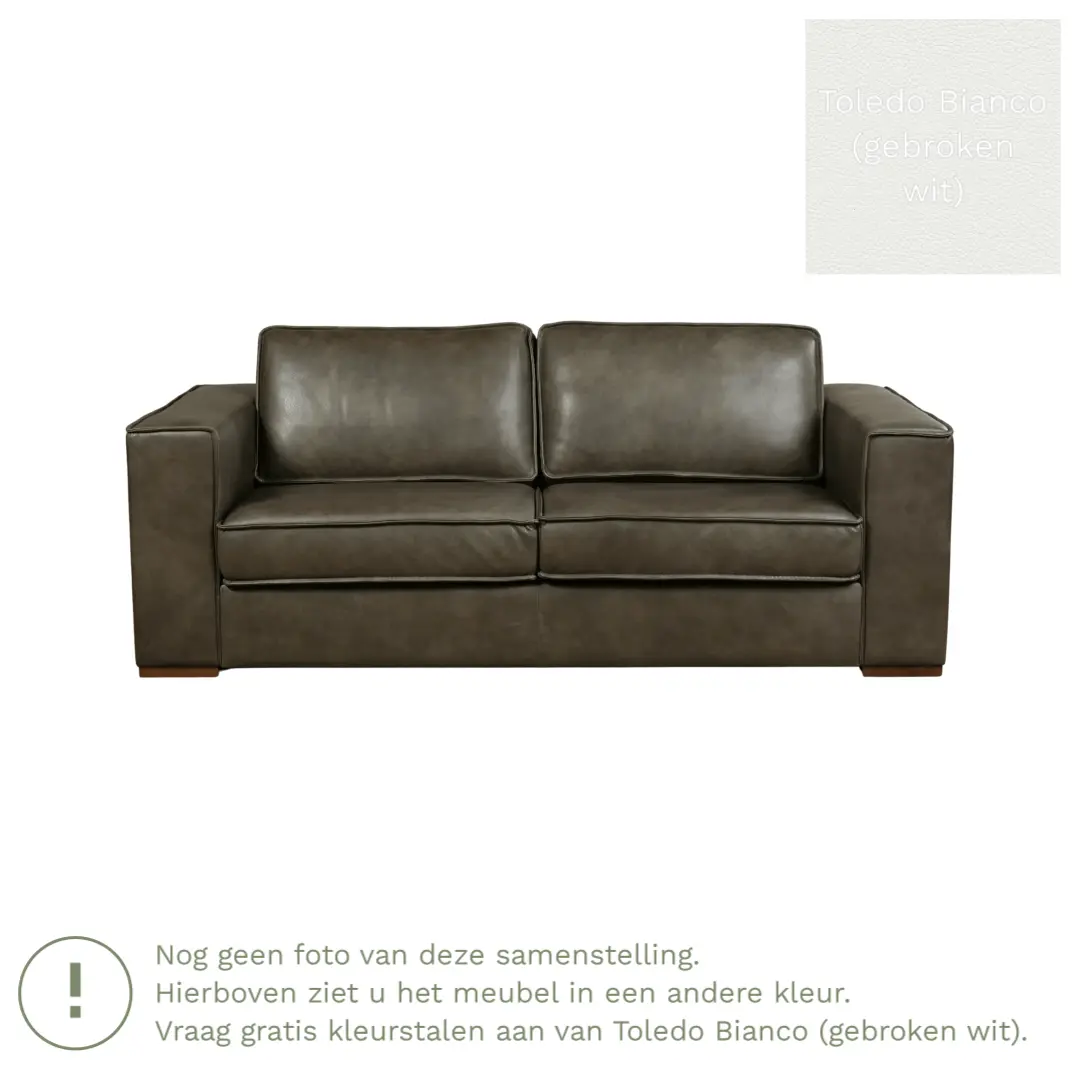 afbeelding van Leren bank Fine - 2,5 zits - Toledo Bianco (gebroken wit) - Poten hout zwart