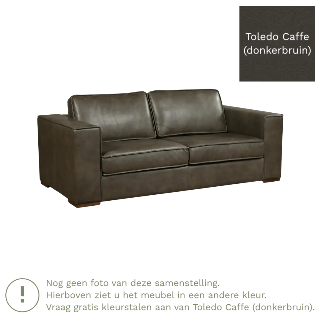 afbeelding van Leren bank Fine - 2,5 zits - Toledo Caffe (donkerbruin) - Poten hout bruin