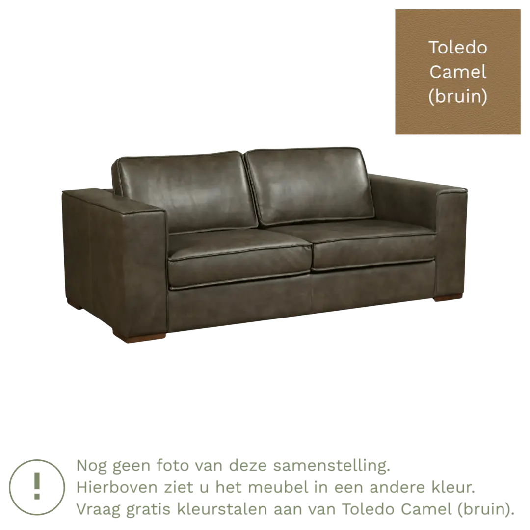 afbeelding van Leren bank Fine - 2,5 zits - Toledo Camel (bruin) - Poten hout zwart