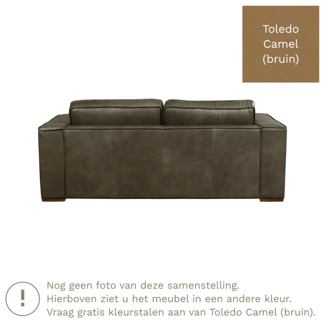 afbeelding van Leren bank Fine - 2,5 zits - Toledo Camel (bruin) - Poten hout zwart