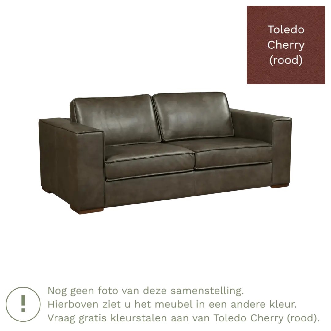 afbeelding van Leren bank Fine - 2,5 zits - Toledo Cherry (rood) - Poten hout zwart