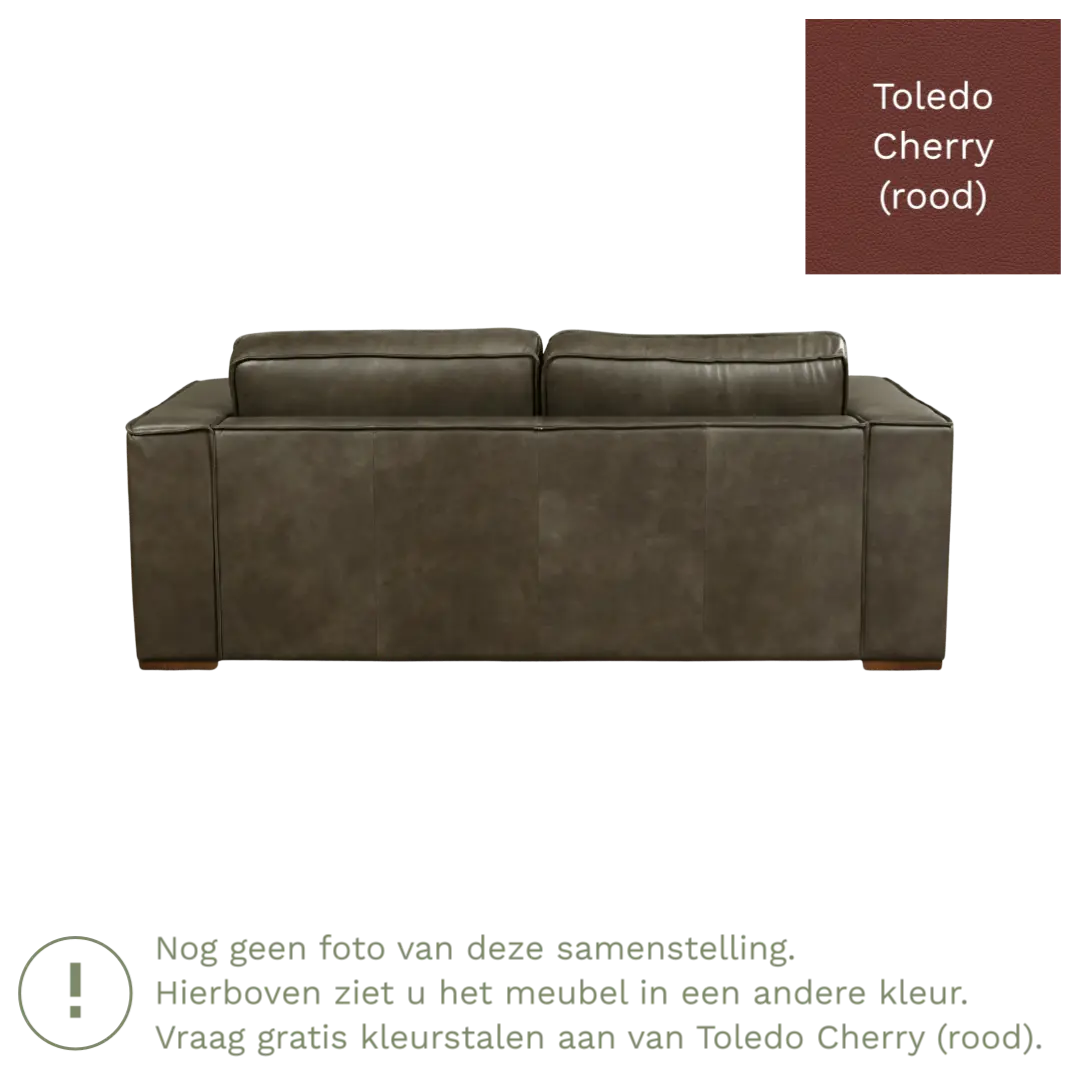 afbeelding van Leren bank Fine - 2,5 zits - Toledo Cherry (rood) - Poten hout zwart