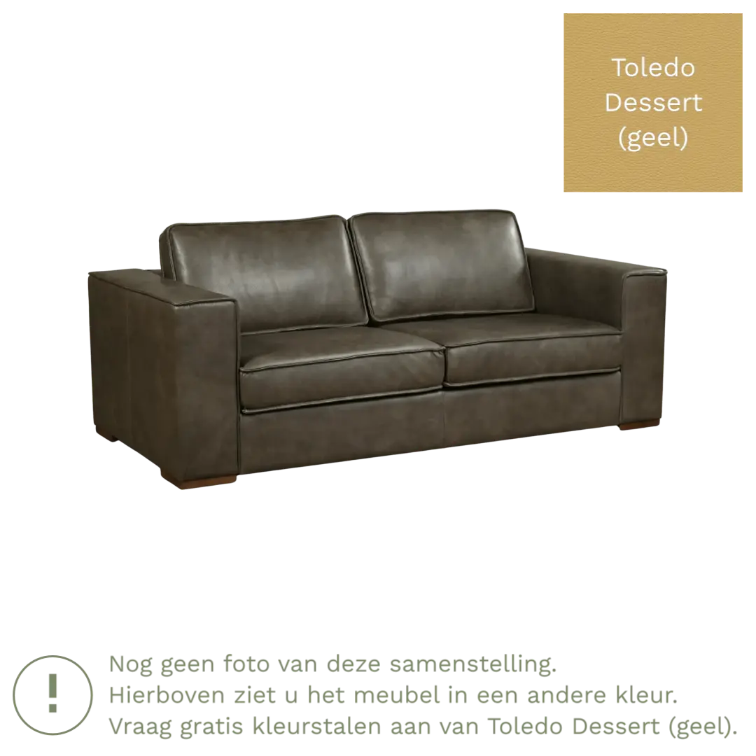 afbeelding van Leren bank Fine - 2,5 zits - Toledo Dessert (geel) - Poten hout bruin