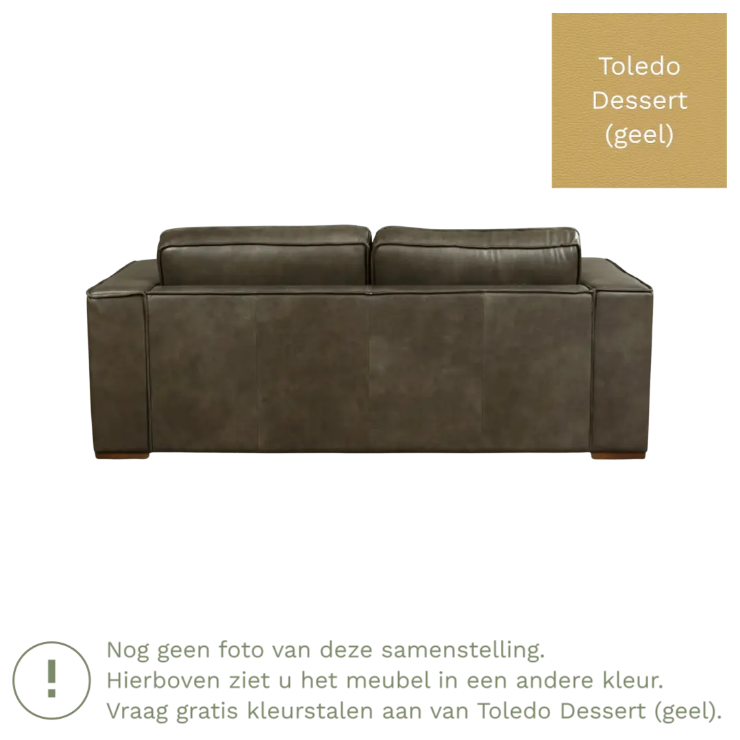 afbeelding van Leren bank Fine - 2,5 zits - Toledo Dessert (geel) - Poten hout bruin