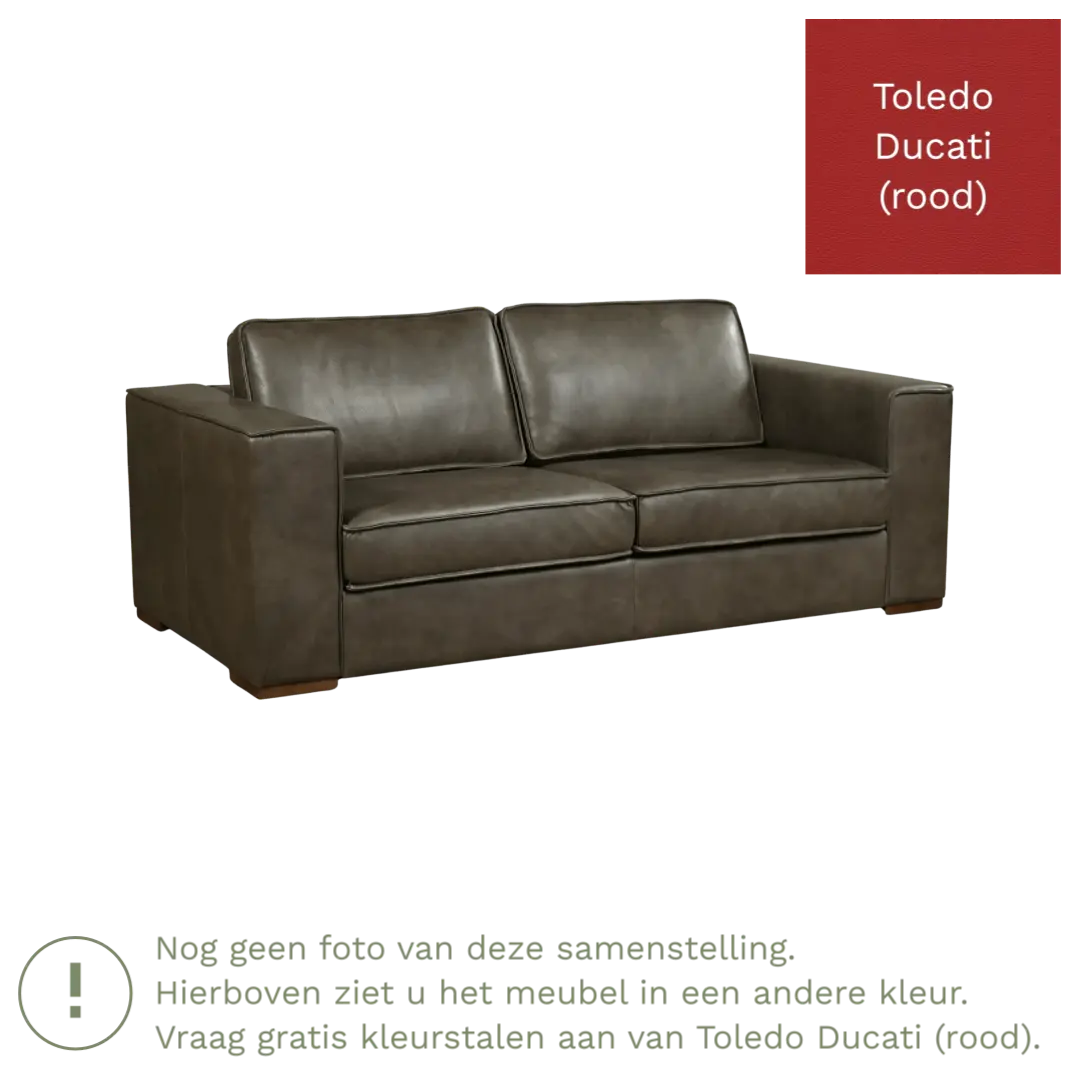 afbeelding van Leren bank Fine - 2,5 zits - Toledo Ducati (rood) - Poten hout bruin