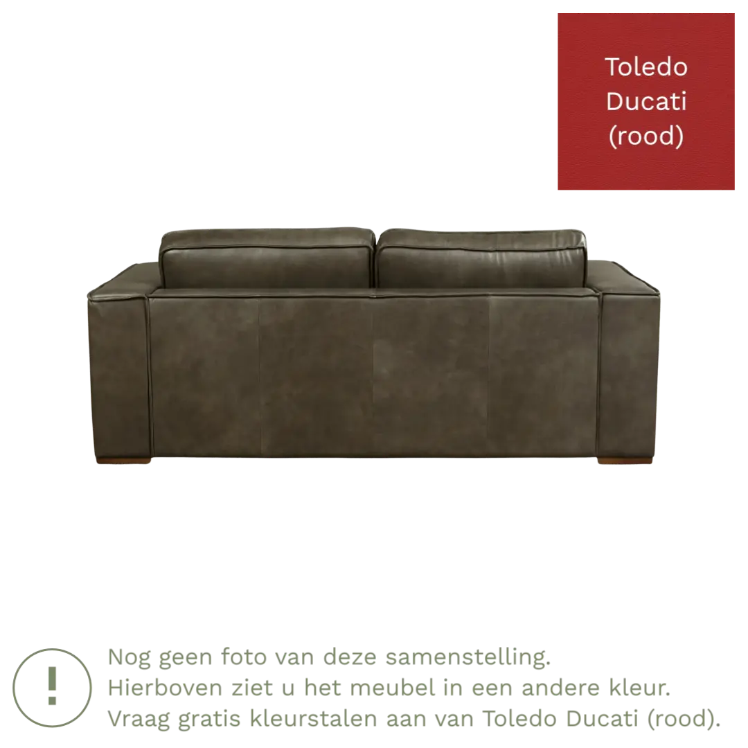 afbeelding van Leren bank Fine - 2,5 zits - Toledo Ducati (rood) - Poten hout bruin