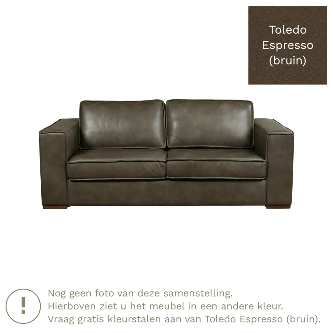 afbeelding van Leren bank Fine - 2,5 zits - Toledo Espresso (bruin) - Poten hout bruin