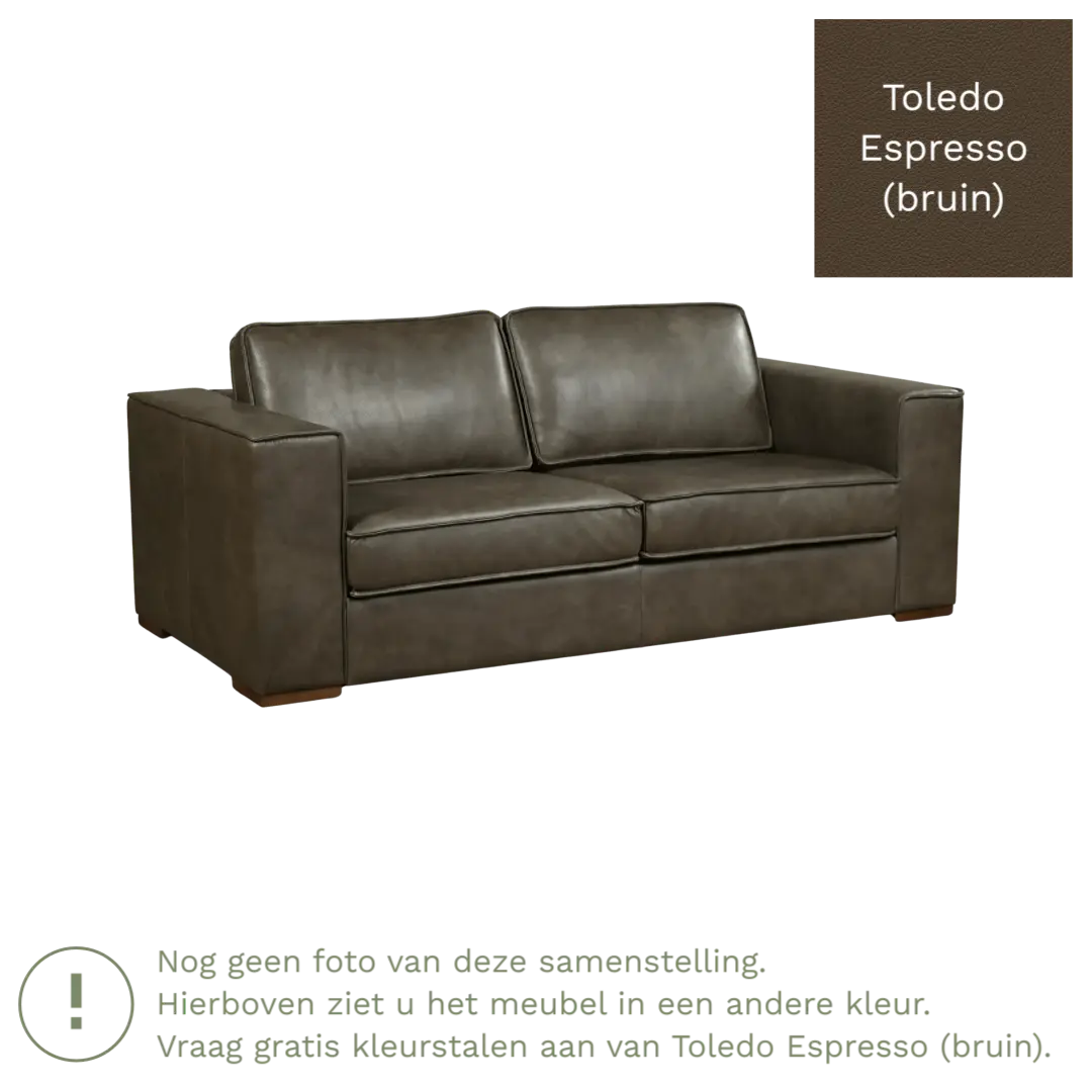 afbeelding van Leren bank Fine - 2,5 zits - Toledo Espresso (bruin) - Poten hout bruin