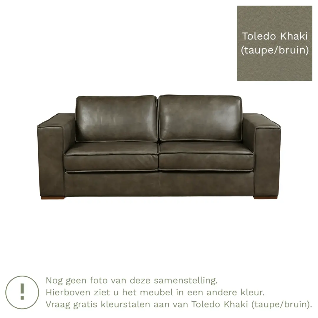 afbeelding van Leren bank Fine - 2,5 zits - Toledo Khaki (taupe/bruin) - Poten hout zwart