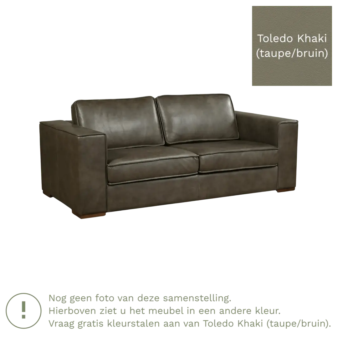 afbeelding van Leren bank Fine - 2,5 zits - Toledo Khaki (taupe/bruin) - Poten hout zwart