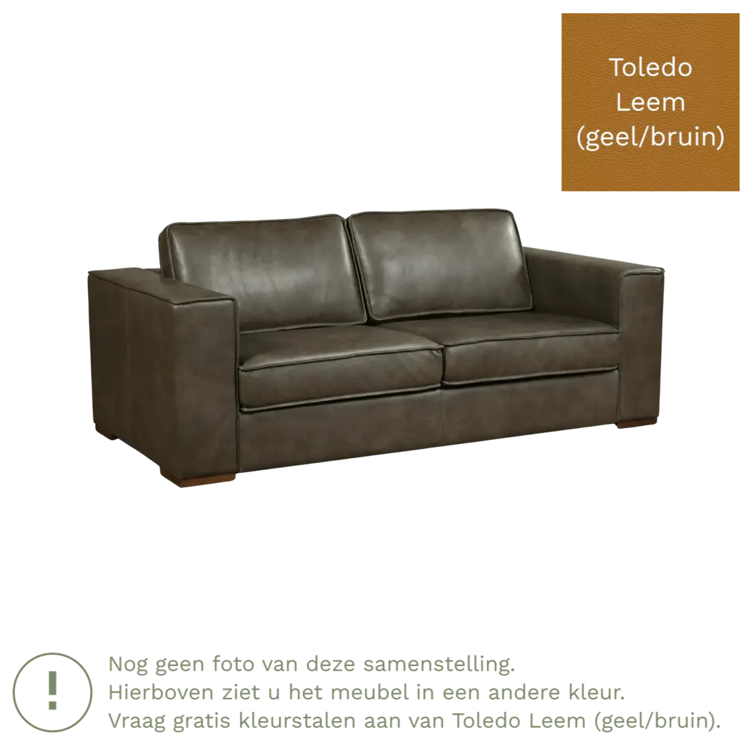 afbeelding van Leren bank Fine - 2,5 zits - Toledo Leem (geel/bruin) - Poten hout zwart