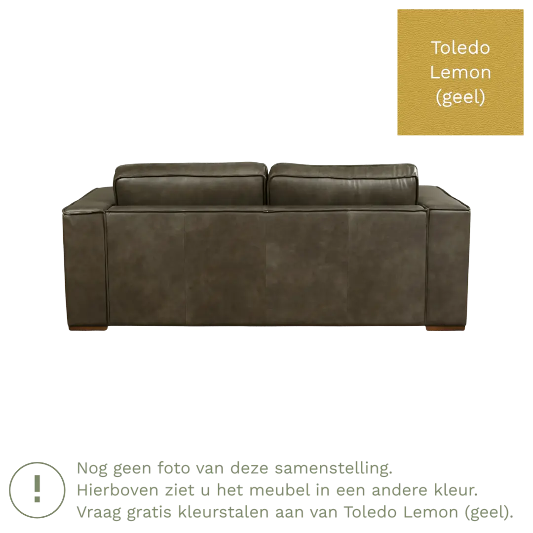 afbeelding van Leren bank Fine - 2,5 zits - Toledo Lemon (geel) - Poten hout bruin