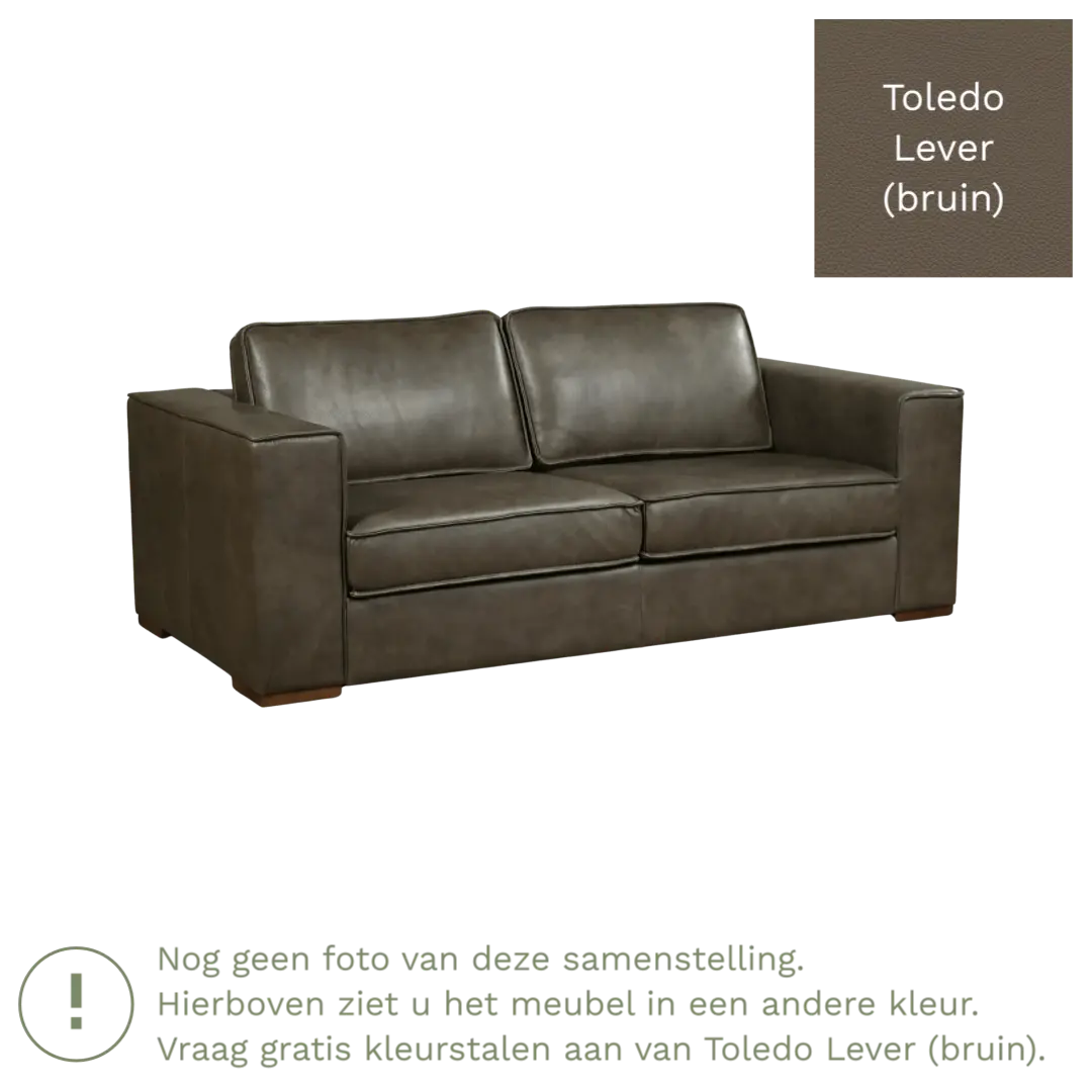 afbeelding van Leren bank Fine - 2,5 zits - Toledo Lever (bruin) - Poten hout bruin
