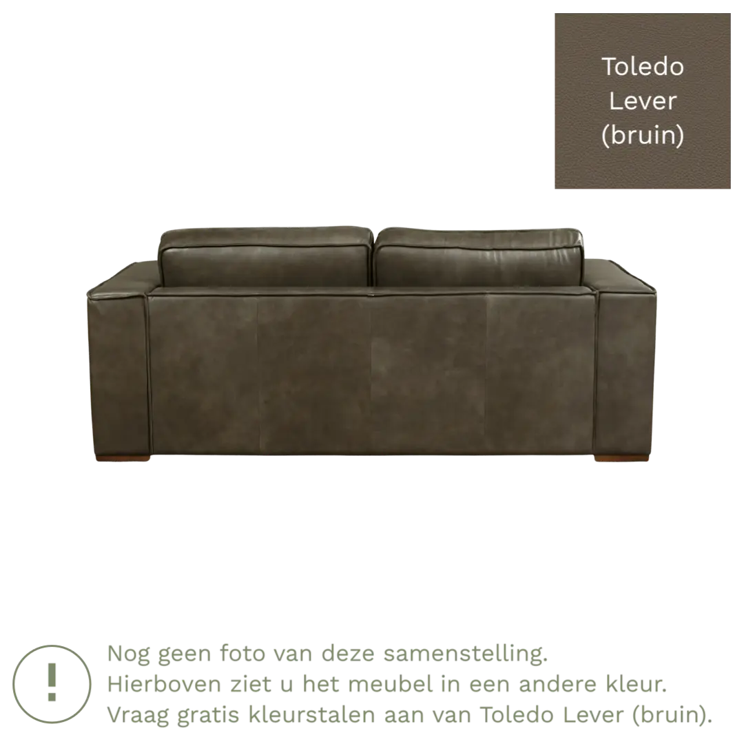 afbeelding van Leren bank Fine - 2,5 zits - Toledo Lever (bruin) - Poten hout bruin
