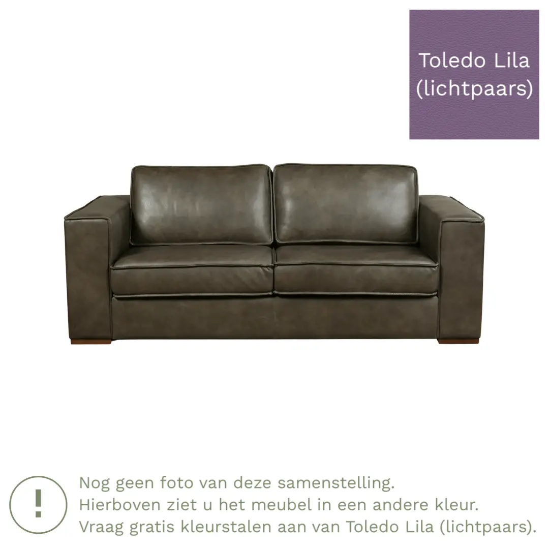 afbeelding van Leren bank Fine - 2,5 zits - Toledo Lila (lichtpaars) - Poten hout bruin