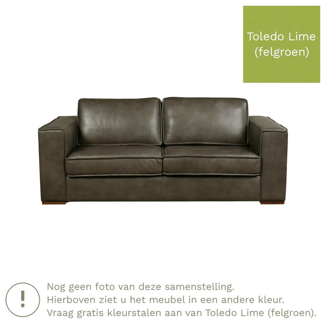 afbeelding van Leren bank Fine - 2,5 zits - Toledo Lime (felgroen) - Poten hout bruin