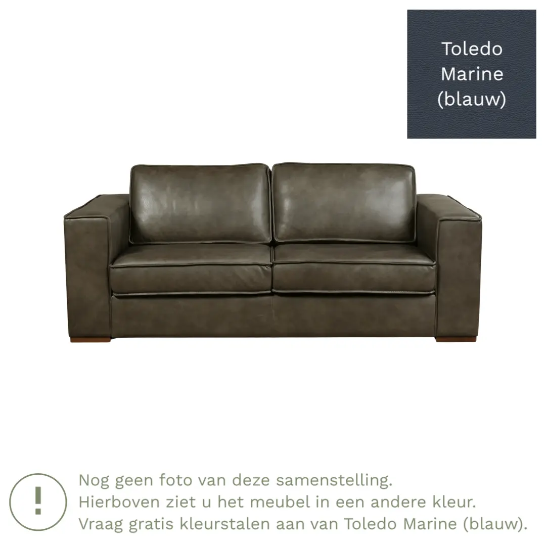 afbeelding van Leren bank Fine - 2,5 zits - Toledo Marine (blauw) - Poten hout bruin