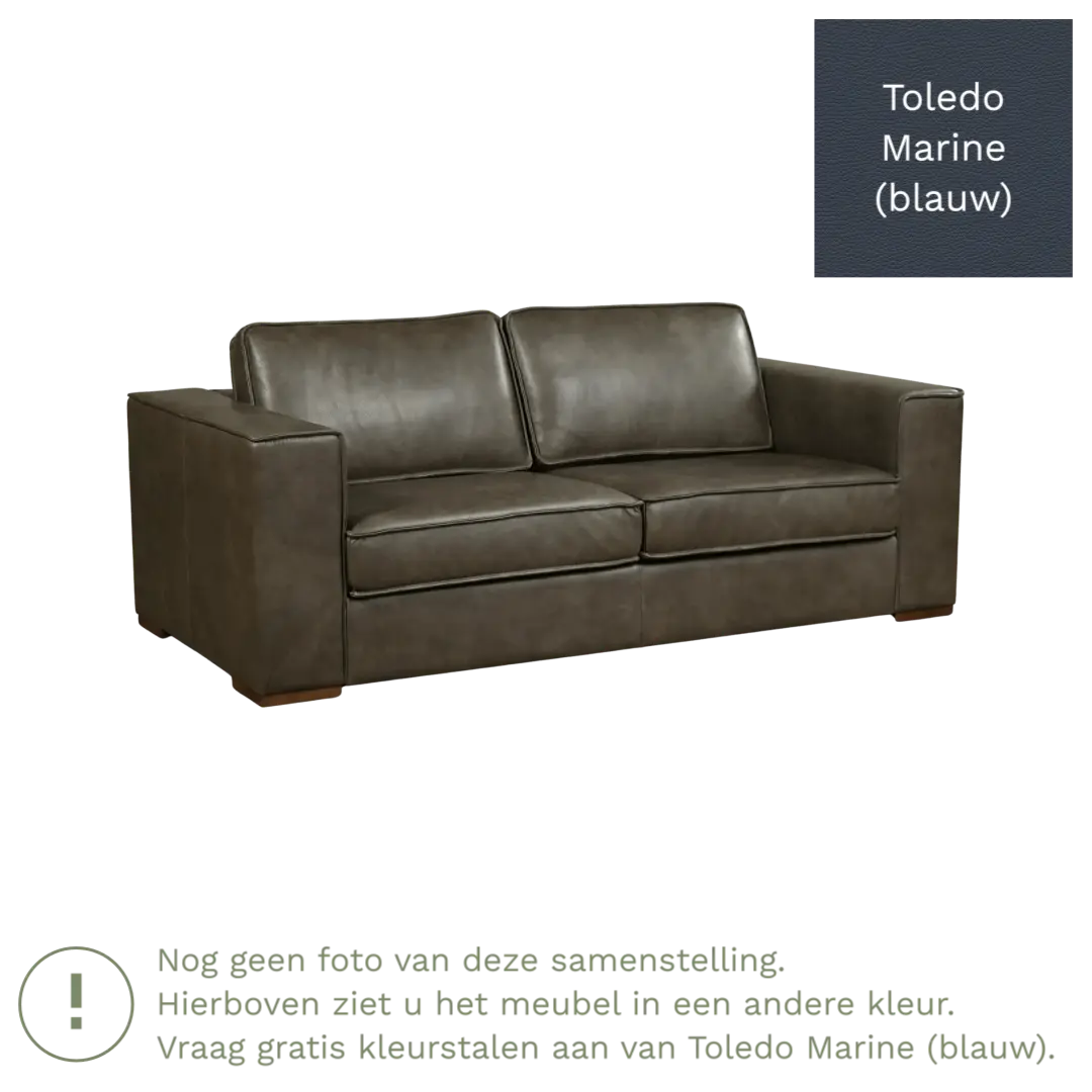 afbeelding van Leren bank Fine - 2,5 zits - Toledo Marine (blauw) - Poten hout bruin