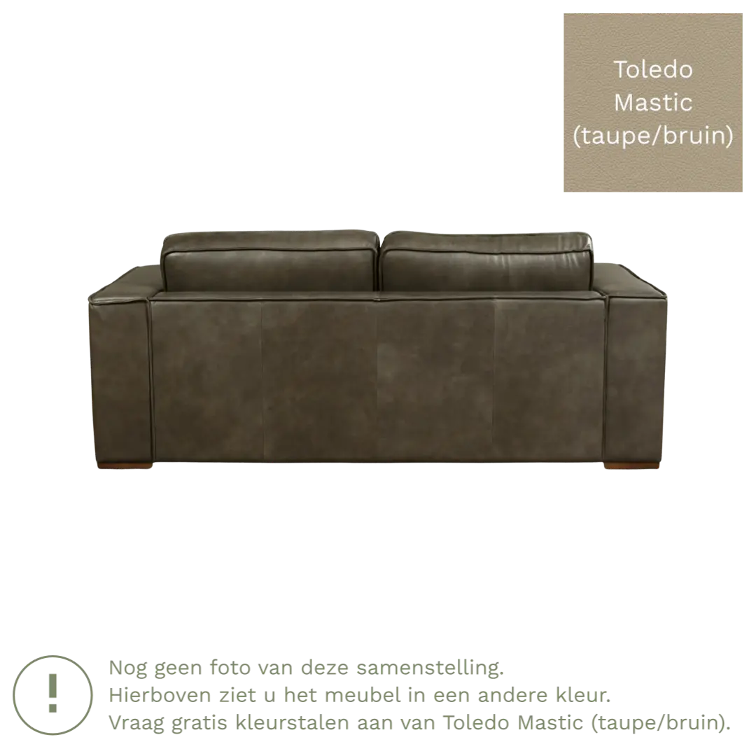 afbeelding van Leren bank Fine - 2,5 zits - Toledo Mastic (taupe/bruin) - Poten hout bruin