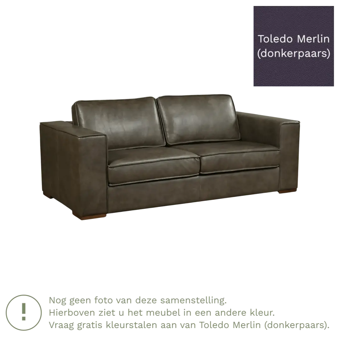 afbeelding van Leren bank Fine - 2,5 zits - Toledo Merlin (donkerpaars) - Poten hout bruin