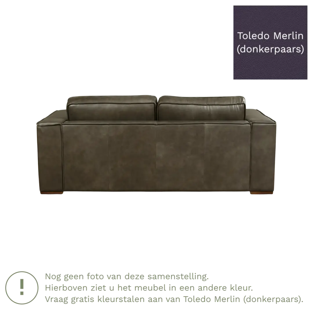 afbeelding van Leren bank Fine - 2,5 zits - Toledo Merlin (donkerpaars) - Poten hout bruin