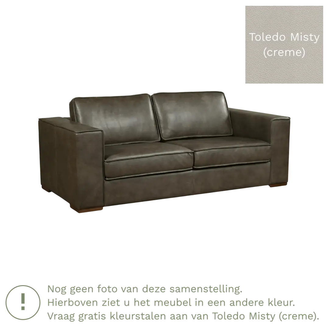 afbeelding van Leren bank Fine - 2,5 zits - Toledo Misty (crème) - Poten hout zwart