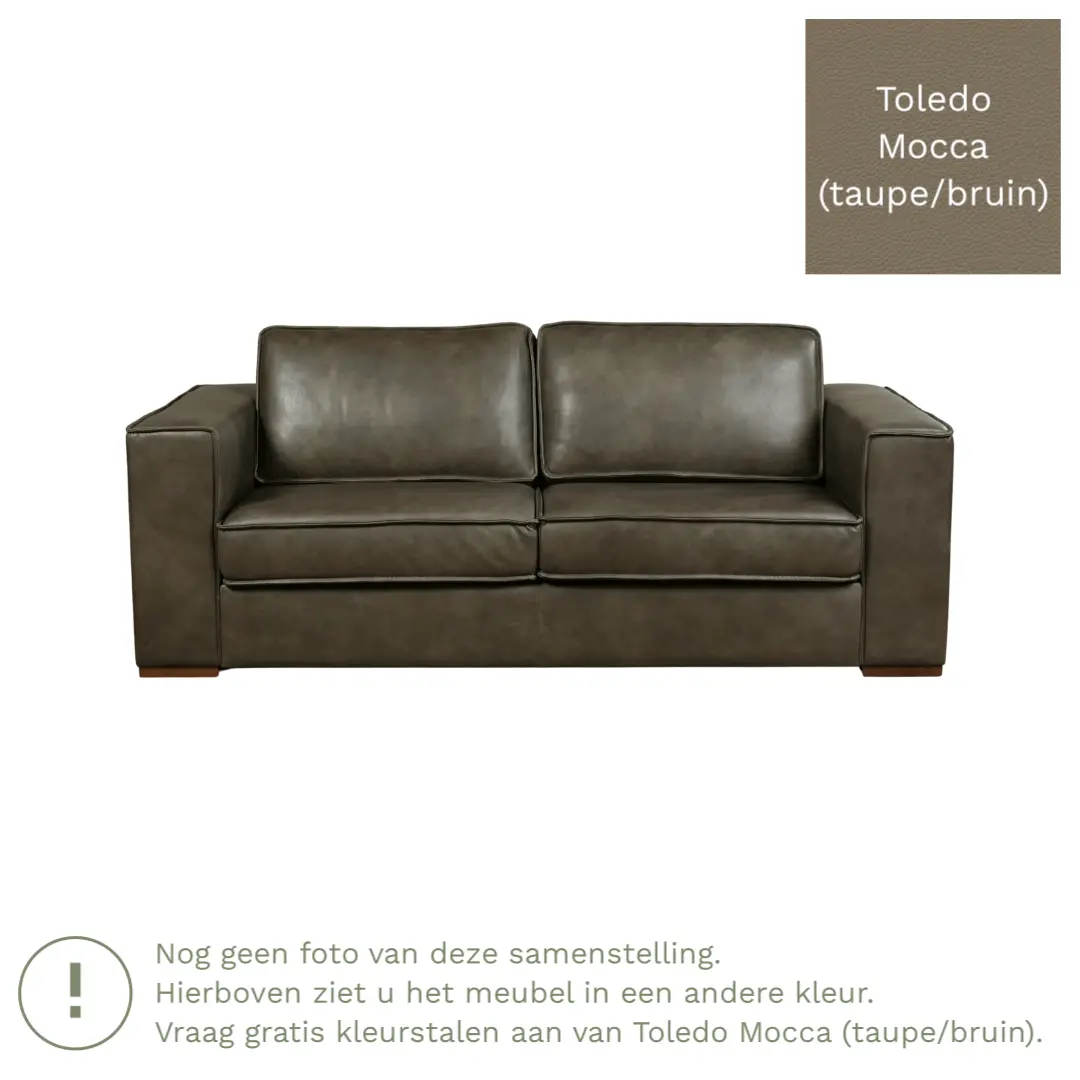 afbeelding van Leren bank Fine - 2,5 zits - Toledo Mocca (taupe/bruin) - Poten hout zwart