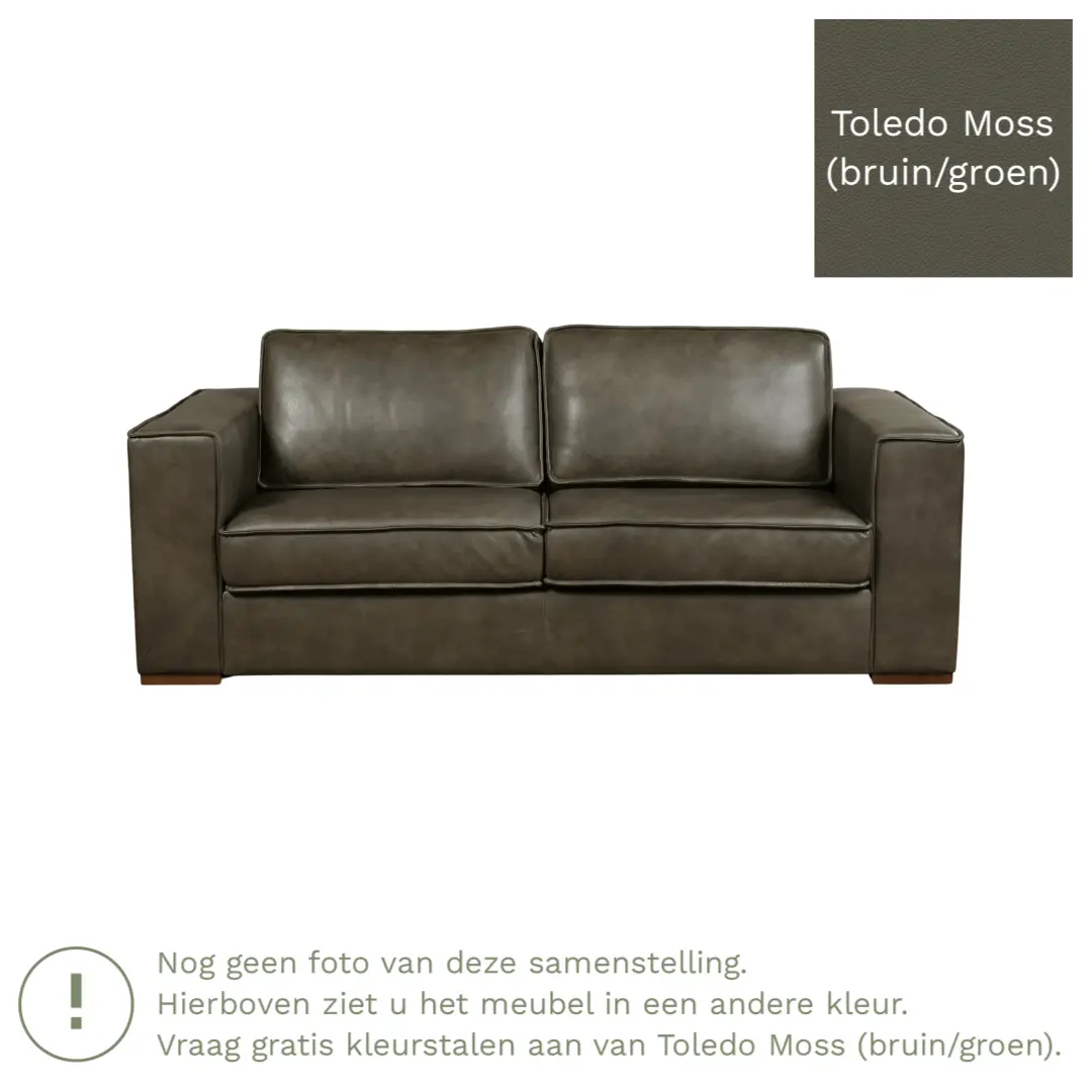 afbeelding van Leren bank Fine - 2,5 zits - Toledo Moss (bruin/groen) - Poten hout bruin
