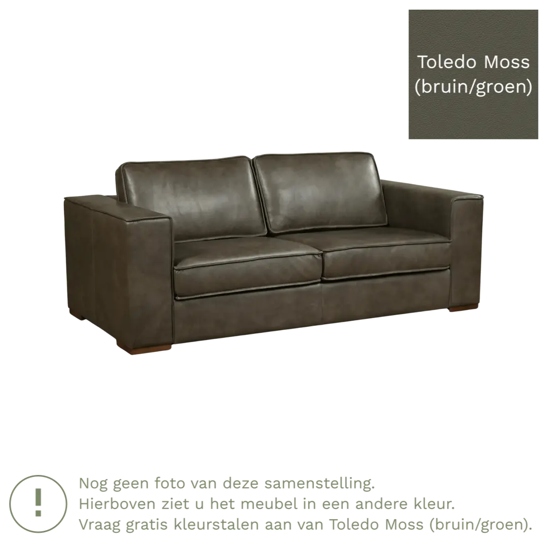 afbeelding van Leren bank Fine - 2,5 zits - Toledo Moss (bruin/groen) - Poten hout zwart
