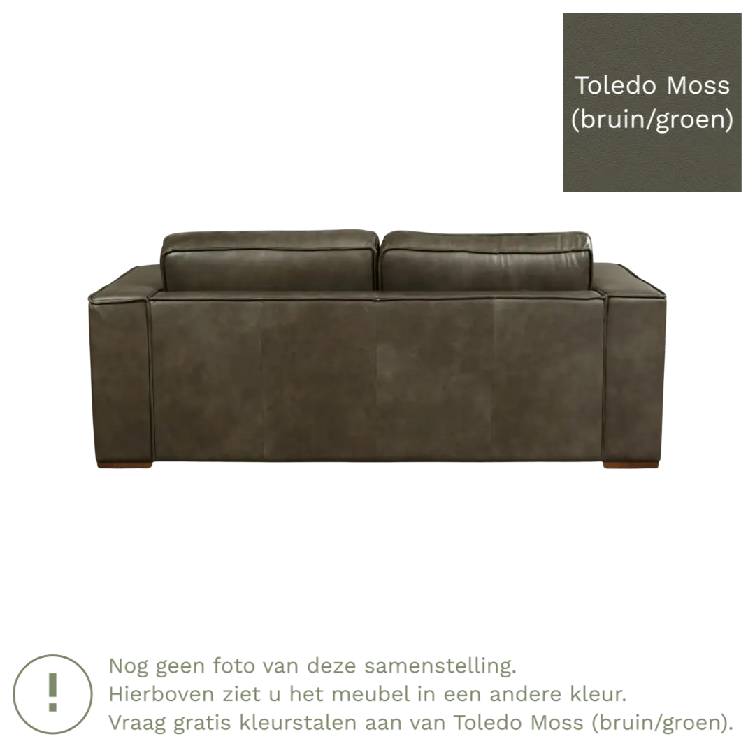 afbeelding van Leren bank Fine - 2,5 zits - Toledo Moss (bruin/groen) - Poten hout zwart