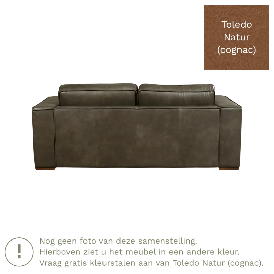 afbeelding van Leren bank Fine - 2,5 zits - Toledo Natur (cognac) - Poten hout bruin
