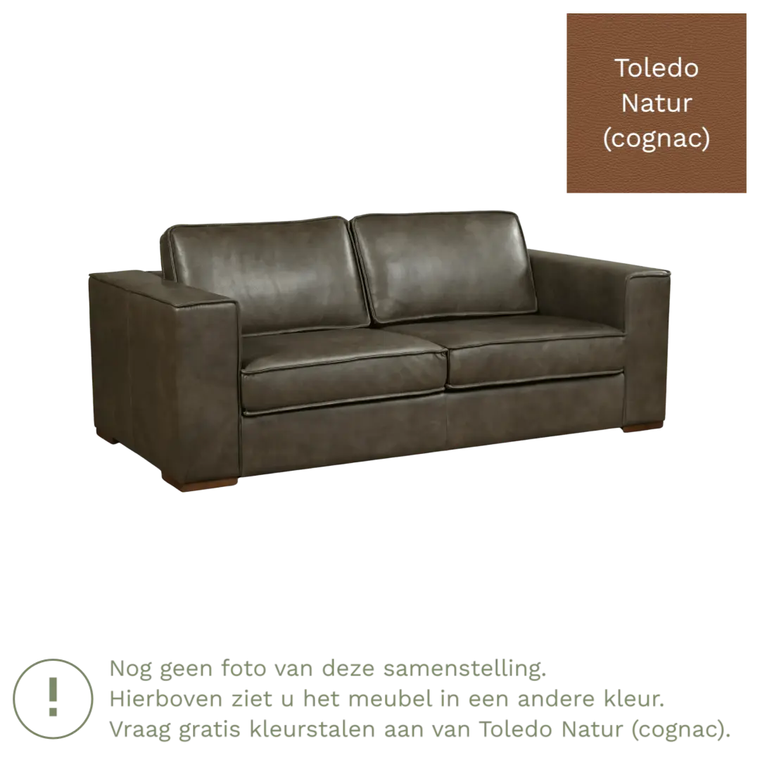 afbeelding van Leren bank Fine - 2,5 zits - Toledo Natur (cognac) - Poten hout zwart