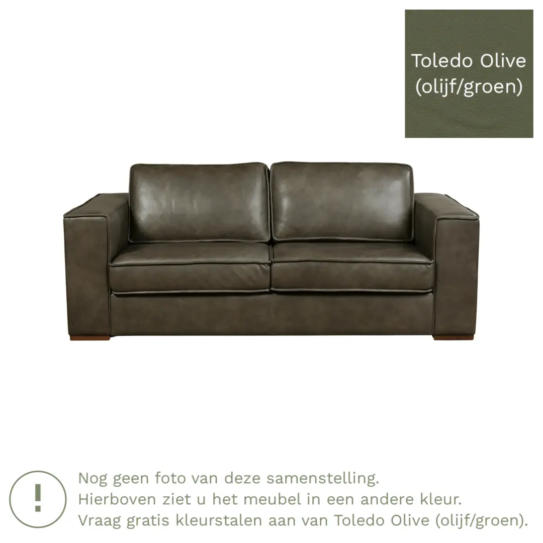 afbeelding van Leren bank Fine - 2,5 zits - Toledo Olive (olijf/goen) - Poten hout bruin