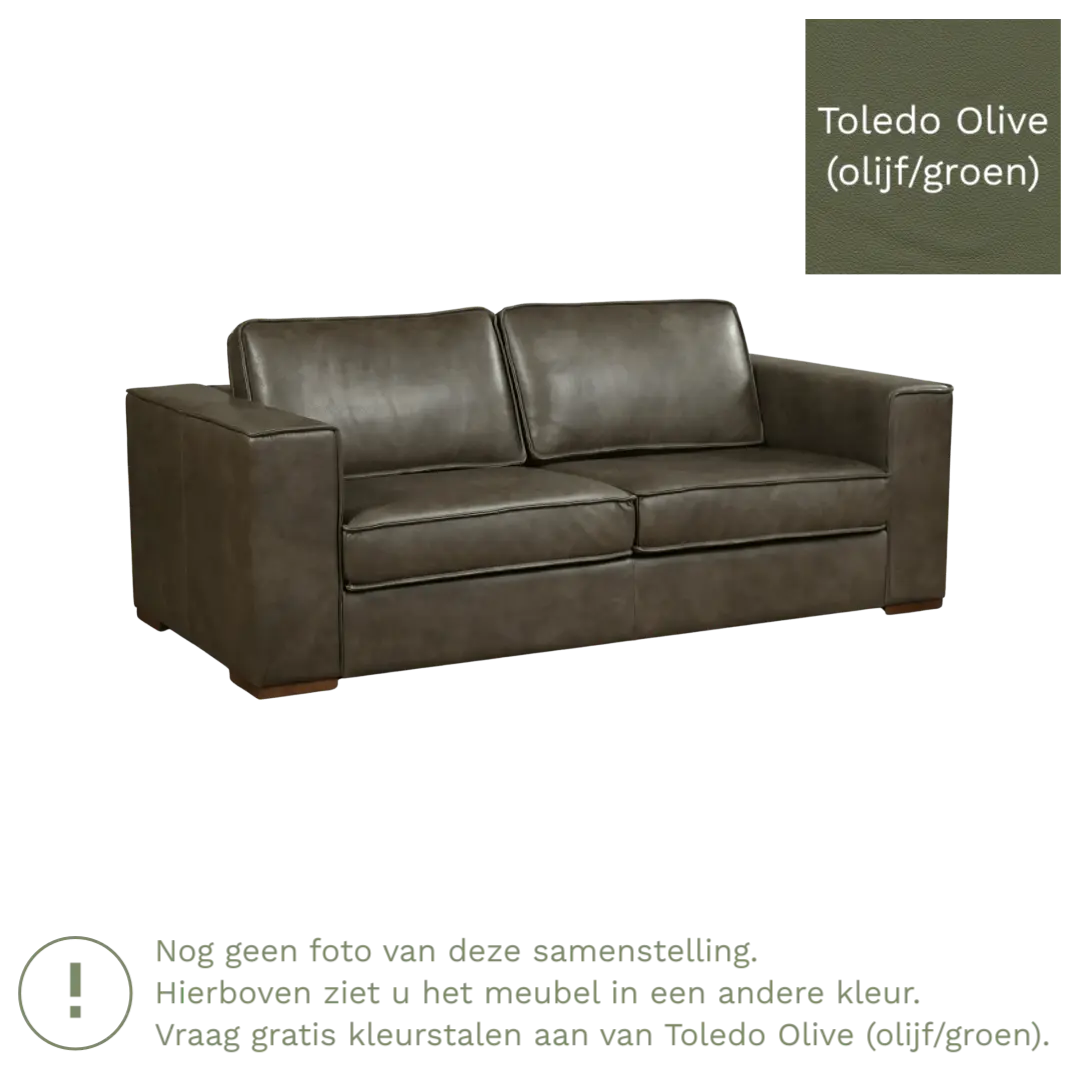 afbeelding van Leren bank Fine - 2,5 zits - Toledo Olive (olijf/goen) - Poten hout bruin